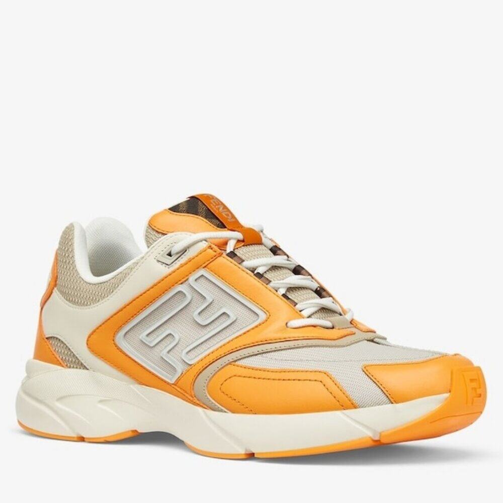 NIB$1350 FENDI FF-logo Textile Leather Runner Low-Top Chunky Sneakers 12, US 13